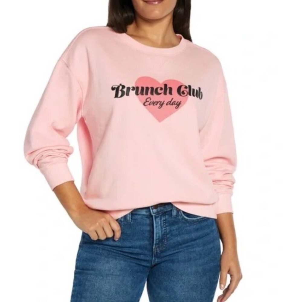$110 Wildfox "Brunch Club" Pink Oversized Crew Graphic Bubble Print Sweatshirt